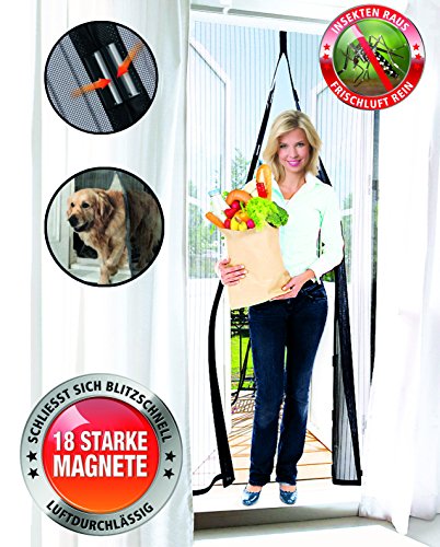 Preisvergleich Produktbild Original Telewelt Insektenvorhang - Luftdurchlässiges Fliegengitter schließt automatisch und in Sekundenschnelle - Universaler Fliegenvorhang 100x210cm (Schwarz)