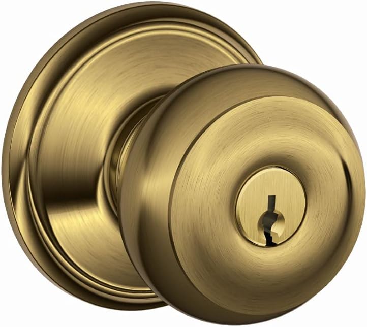 SCHLAGEF51A GEO 609 Georgian Knob Keyed Entry Lock, Antique Brass