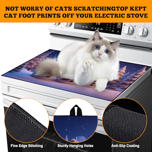 Image of Christmas Multi-Design Stove Cover for Glass /Electric Stoves - 3-in-1 Heat-Resistant Protector Mat, Non-Slip Drying Rack 28 inchx20 inch