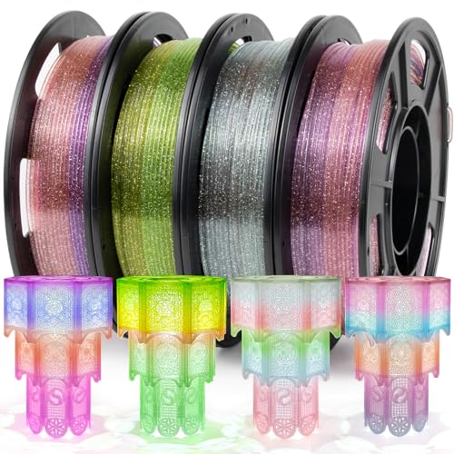 Image of iSANMATE Rapid Gradient Clear PETG Filament 1.75mm, Transparent Gillter 3D Printer Filament Bundle, Vivid Clear Rainbow PETG, Dimensional Accuracy ±0.02mm,250g*4