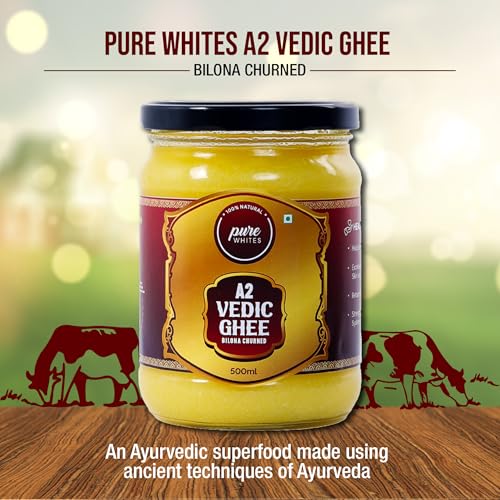 Image of Pure Whites A2 Gir Cow Vedic Ghee 500 ml Bilona Method | Better Nutrition, Digestion & Immunity Booster | Traditional and Homemade Organic Fresh Ghee | Pure, Natural & Healthy | Lactose and Gluten Free, Pure, Natural & Healthy | Rich in Omega 3 and 6