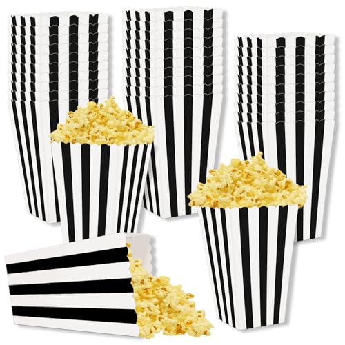 Image of 36 Pcs Black and White Striped Popcorn Boxes 2 x 4.5 x 2.7 inch Mini Popcorn Boxes for Movie Decorations Cardboard Popcorn Container for Party Disposable Snack Popcorn Boxes