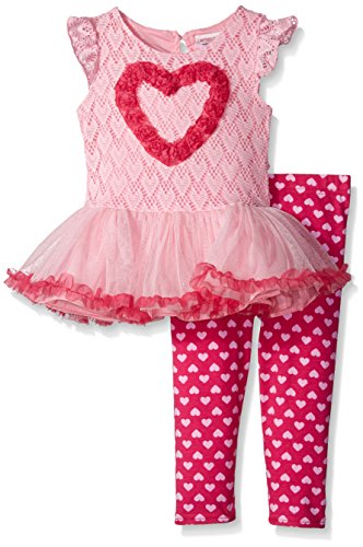 Youngland Girls' Little Crochet Lace Rosette Heart Applique Legging Set