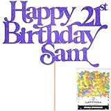 Cakeshop Glitzer-Kuchendekoration 'Happy Birthday', personalisierbar, für 1., 10., 16., 18., 20., 21., 30., 40., 50., 60., 70., 80. (Hellblau)