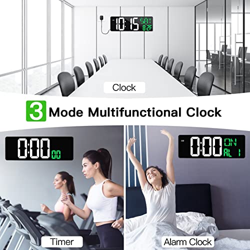 17 Inch Large Digital Wall Clock with Remote Control, Automatic Brightness Dimmer Digital Wall Clock Large Display with Day/Date/Temperature, Snooze, Count Up & Down Timer for Living Room, Office, Gym - Image 5