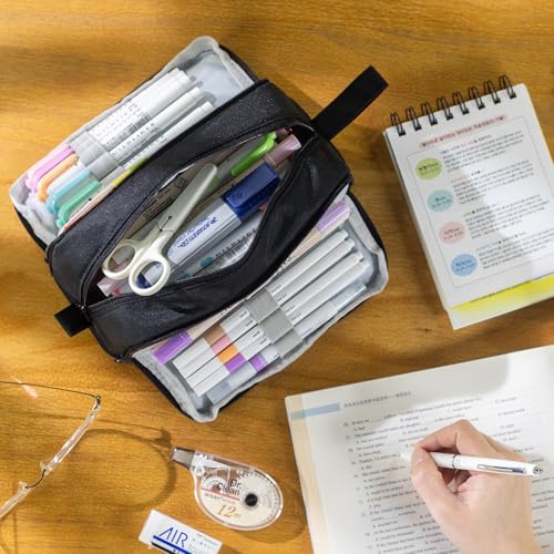 Image of CICIMELON Large Capacity Pen Pencil Case with 4 Compartments, Multi-Slot Pencil Pouch Bag Aesthetic School Supplies Organizer for Teens Adults (Black)