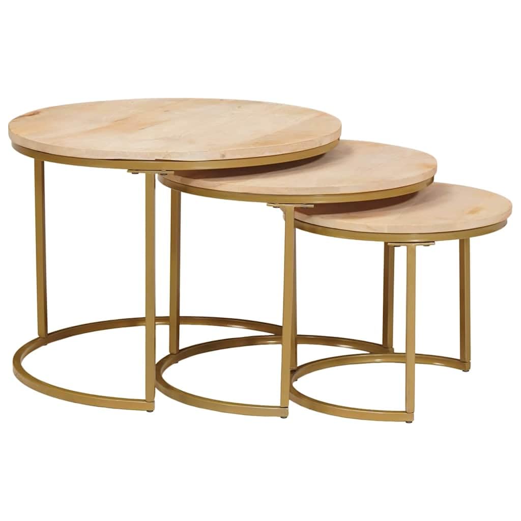 Fengshui Stoły kawowe Nesting, 3 sztuki, lite drewno, stal mango