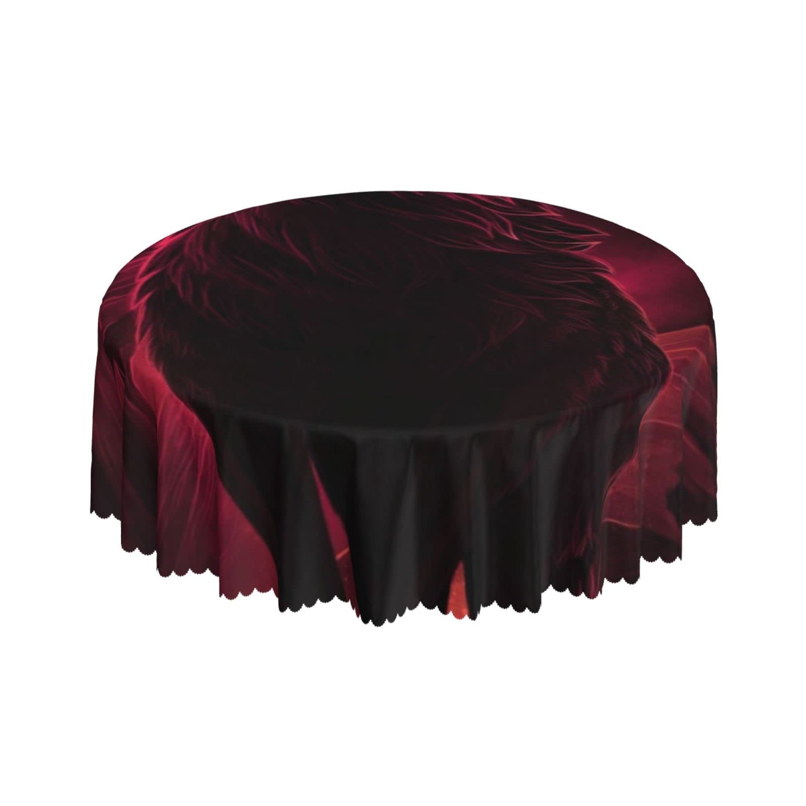 Lsjuee Wolf Howling Angry Moon Red Round Tablecloth 60 Inch Printed Washable Tablecloth for Dining Party Holiday Fall Home Decorative