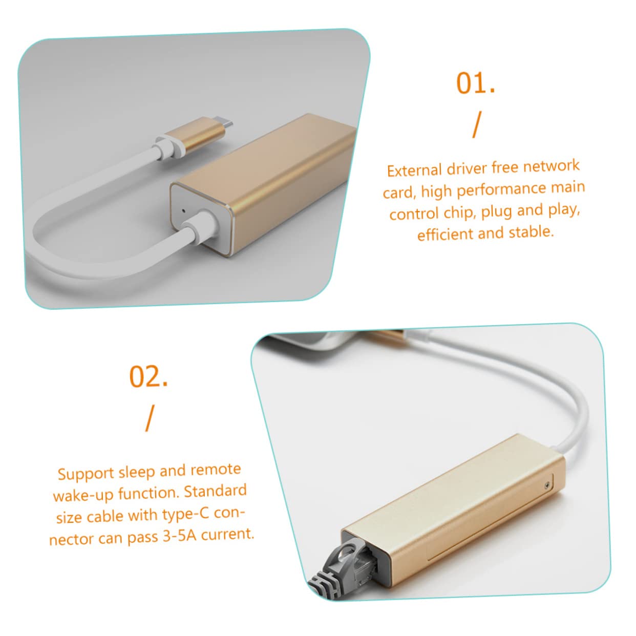 SHINEOFI Adattatore Convertitore Ethernet Usb-C 3 Pezzi USB Porta Gigabit Per Laptop Convertitore Ethernet USB Schede Audio Esterne Golden Abs