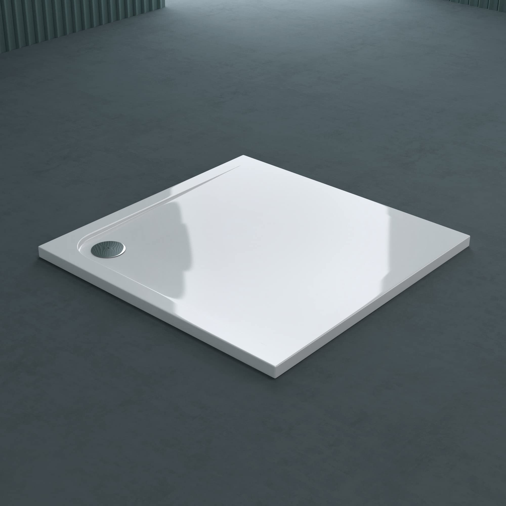 doporro Plato de Ducha Plano 80x80x4 cm Acrílico Blanco, Rectangular, Instalación a Nivel del Suelo, Compatible con Conexiones DIN Novas