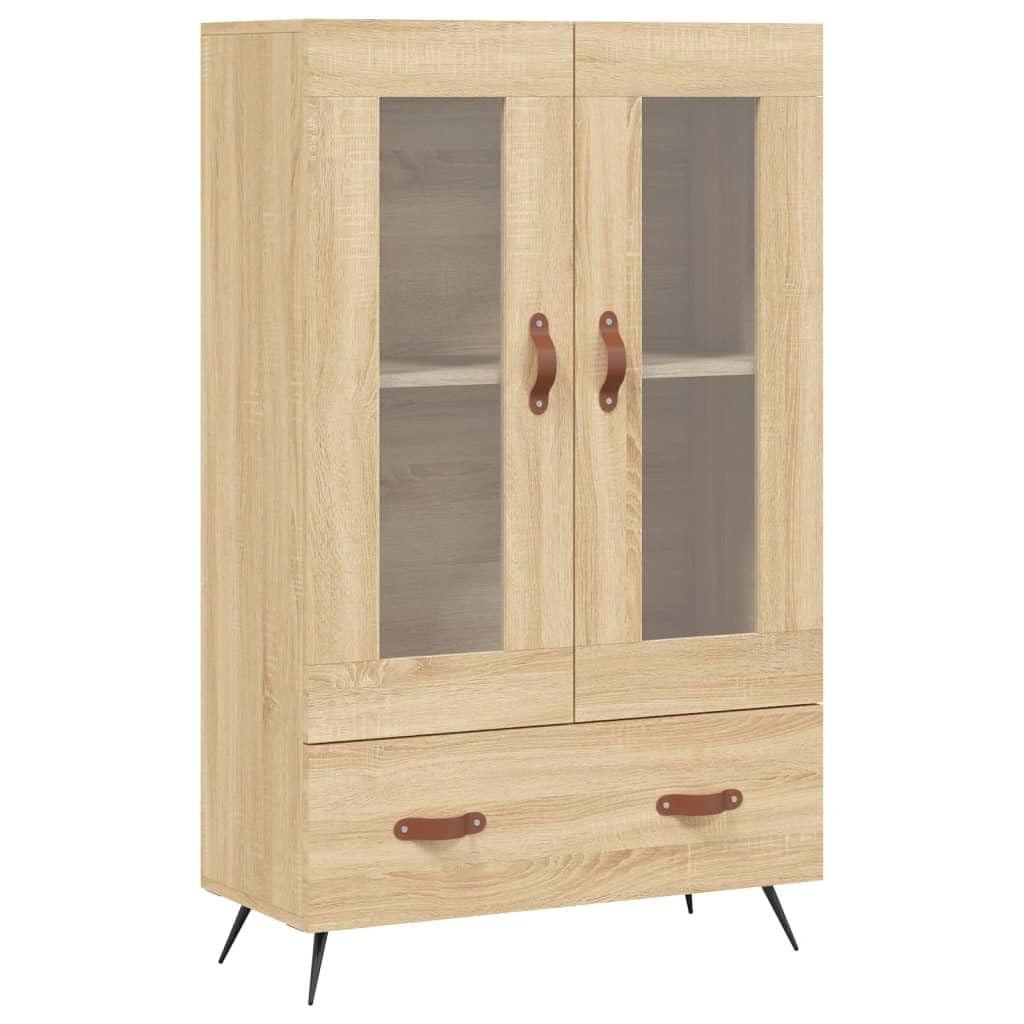 Tidyard Vitrine Cabinet Bookcase Book Cabinet Display Storage Shelving Unit Glass Door Cabinet with Drawers Office File Cabinet Sonoma Oak 69.5x31x115 cm Engineered Wood