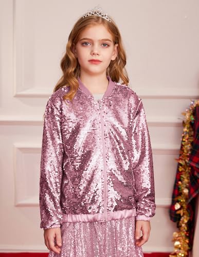 Image of GRACE KARIN Girls Sequin Jacket Kids Bomber Zip Outwear Sparkle Fall Top Cardigan Dress Coat Size 5-14