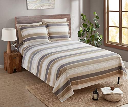 Nestl Printed Full Sheet Set - 6 Piece Soft Deep Pocket Bed Sheets - 1 Fitted Sheet, 1 Flat Sheet, 2 Pillowcases and 2 Pillow Shams - Shrinkage and Fade Resistant (Full, Multi Stripe)
