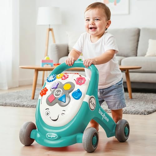 Image of Baybee Oleo Baby Walker for 6-18 Months | Activity Push Walker with Music & LED Lights | Stable Wheels, Easy Grip Handle | Educational Walker for Boys & Girls 0-2 Years (Green)