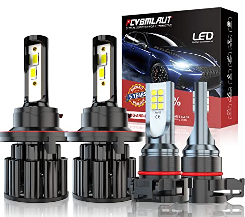 Fit For Chevrolet Spark (2016-2020) LED Headlight Bulbs, 9008 High Low Beam and 5202 Fog Light Bulbs Kit, 60W 10000LM 6000K Cool White Super Bright, Plug and Play, Cooling Fan, Pack of 4