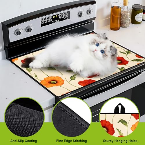 Image of BVBOX Stove Top Cover for Electric Stove, 28 inch x 20 inch Glass Cooktop Protector Mat with Hanging Loops, Anti-Scratch Non-Slip Dish Drying Mat, Washable Countertop Pad