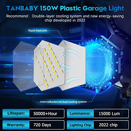 Tanbaby 2 Pack Led Garage Lights, 150W Deformable Best Garage Light Ceiling Led Shop Lights, 15000Lm E26/E27 Led Light 6500K Garage Lighting With 6+1 Adjustable Panels Garage Bulb For Garage, Basement #TOP3