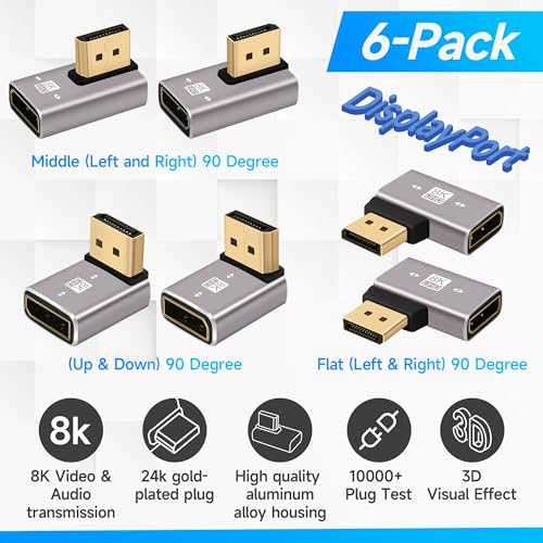 Adaptador DisplayPort 1.4 para ahorrar espacio en pared extensor vertical codo macho a hembra 2