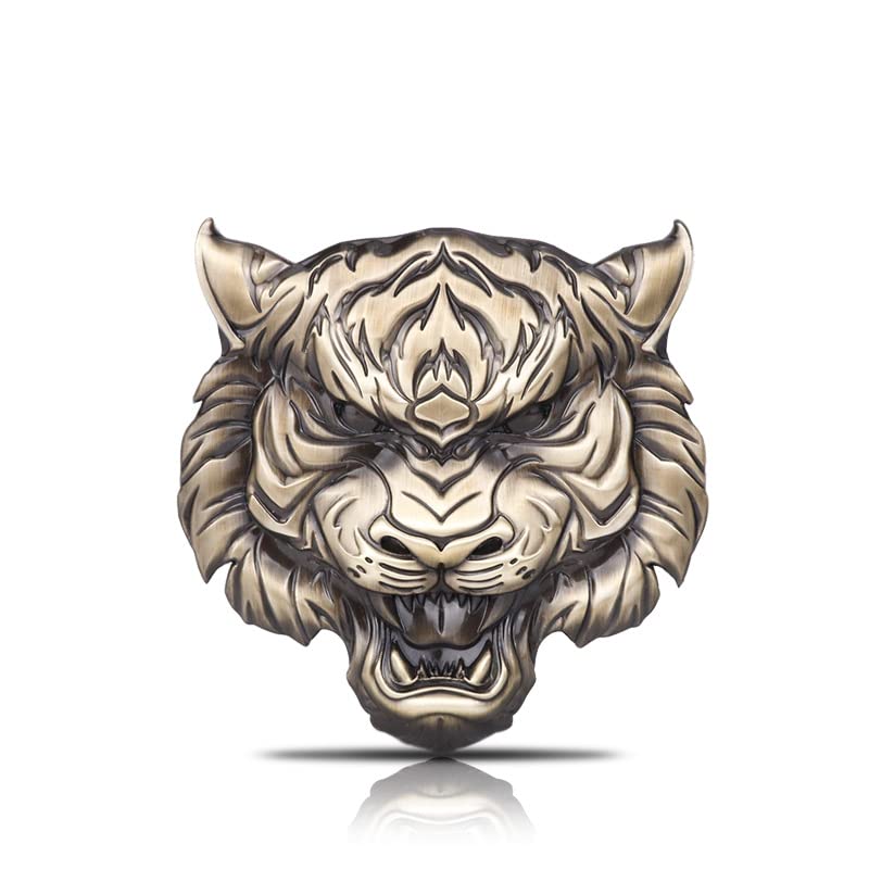 Image of Tough Tiger with a Fierce Gaze and Open Mouth Metal 3D Emblem Badge with Pre-Adhesive for Car Motorcycle Spider ATV Fun Tiger Head Face Power Bravery Wildlife Art