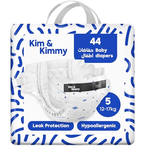 Kim & Kimmy Eco Diapers Size 5 12-17 kg 44 Diapers - 12 Hour Leak Protection No Rashes Hypoallergenic Ultra-Soft & Highly Absorbent - Cruelty Free & Vegan - Space Travel
