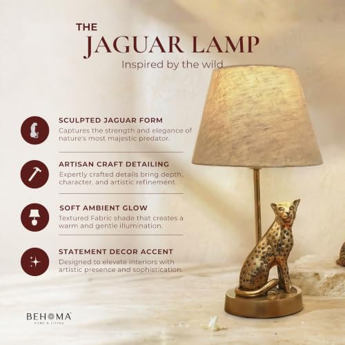 Image of BEHOMA Jaguar Table Lamp with Antique Aluminium Base & Fabric Shade | Elegant Home & Office Decor | Gift for Men, Kids, Housewarming Anniversary & Birthday Diwali Festivals (Bulb Not Included)