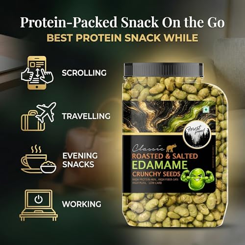 Image of Forest Found Roasted Salted Edamame (825g) | Protein (46%) & Fiber (14%) | Oil-Free, Vacuum Roasted Crunchy Green Soybeans | Healthy Low Carb, Plant-Based Snack | Young Green Soybeans