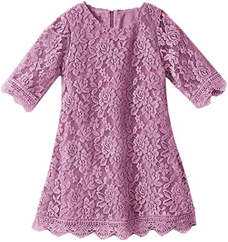 Flower Girl Dress, Lace Dress 3/4 Sleeve Dress (Mauve, 12-18 Months)