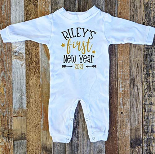 Baby's First New Year Outfit Romper Onesie, Personalized PJs Pajamas3