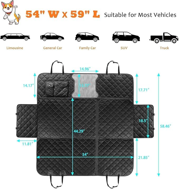Image of 6-in-1 Dog Car Seat Cover for Back Seat, Waterproof Dog Car Hammock with Mesh Window, Non-Slip Pet Backseat Protector for Cars, Trucks and SUVs (Blue, 6 in 1 Dog CAR SEAT Cover)