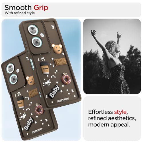 Image of Pikkme Back Cover for Oppo A79 5G | Cute Fun Cartoon 3D Bear Silicone Full Body Protection Bumper Case (Brown)
