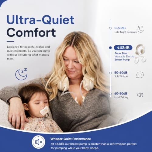 Image of Snow Bear Wearable Breast Pump-Hands Free Portable Breast Pump with Neck Heated & 3 Size Flanges,160 min Battery Life Wireless Ultra Quiet Spill Resistant Breastfeeding Pump for Moms Home Work Travel