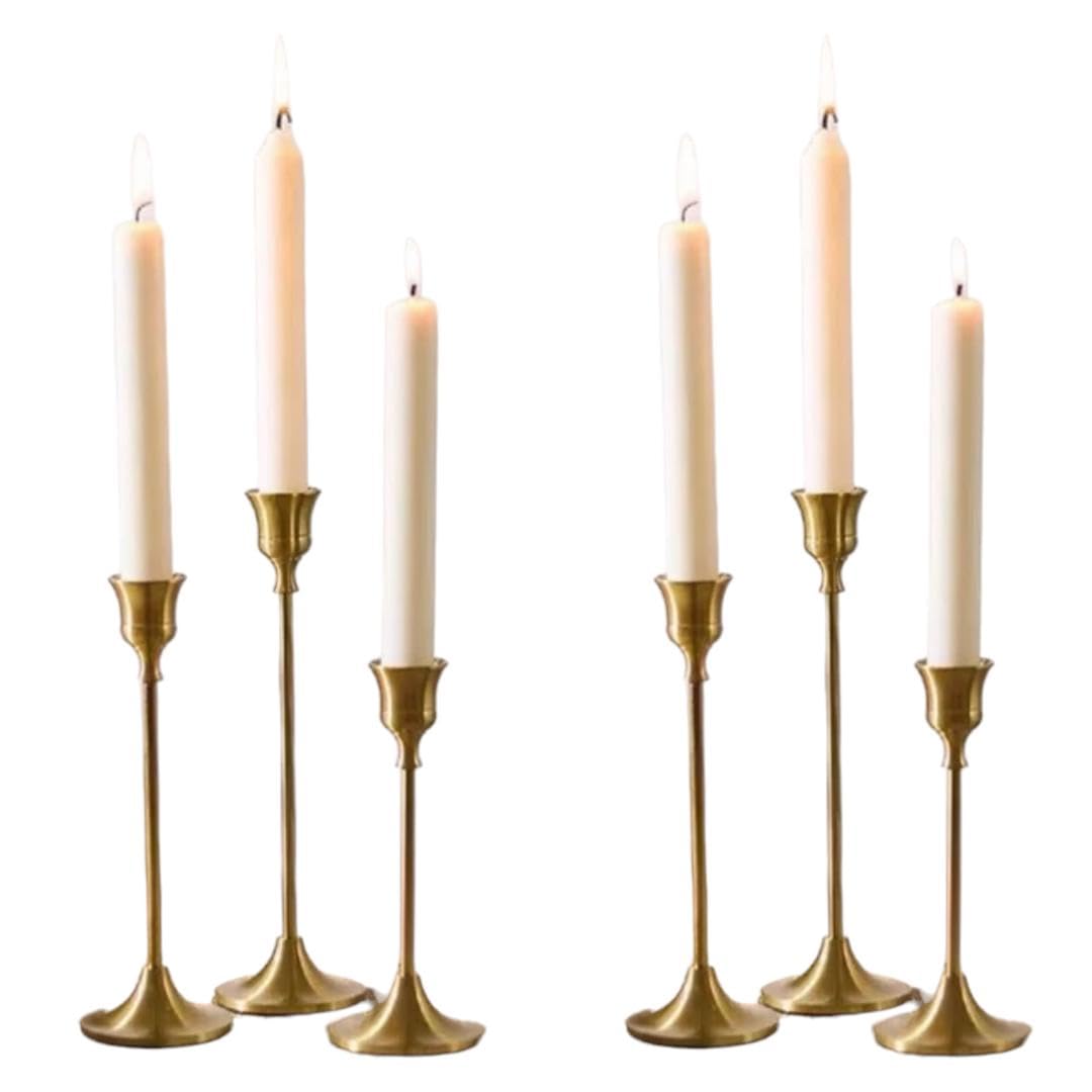 Gold Candlestick Holders Set of 6 – Elegant Metal Taper Candle Holders for Table Centerpieces, Weddings, Home Decor – Modern Gold Candle Stands for Dining Room, Parties