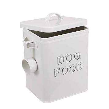 Morezi Dog Treat and Food Storage Tin with Lid and Serving Scoop Included - Cream Powder - Coated Carbon Steel - Tight Fitting Lids - Storage Canister Tins - Dog Food