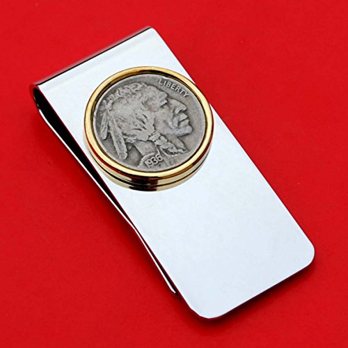 US 1936 Indian Head Buffalo Nickel 5 Cent Coin Solid Brass Two Toned Money Clip New - High Quality3