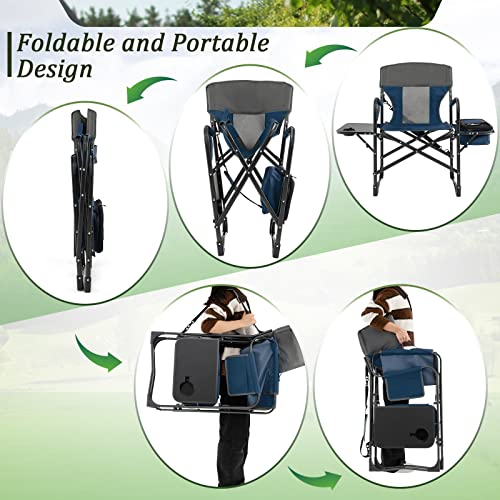 Giantex Camping Chair, Folding Directors Chair with Side Table, Storage Pocket, Cooler Bag, Shoulder Strap, Handle, Artist Chair, Makeup Chair, Support 400 Lbs Lawn Chair for Fishing Picnic, Blue