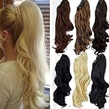 Claw Ponytail Extension Short Curly Wave 145G Thick Jaw Ponytails Pony Tail Hairpiece Clip in Hair Extensions Real Natural as Human Synthetic Fibre for Women 18 inch bleach blonde