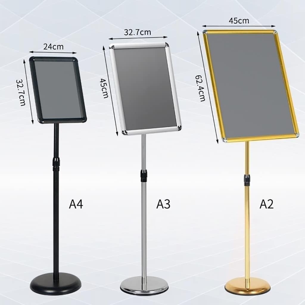 Soporte de póster de altura ajustable para formatos A3, A2, A4, vertical u horizontal, marco de clip dorado para carteles publicitarios y folletos