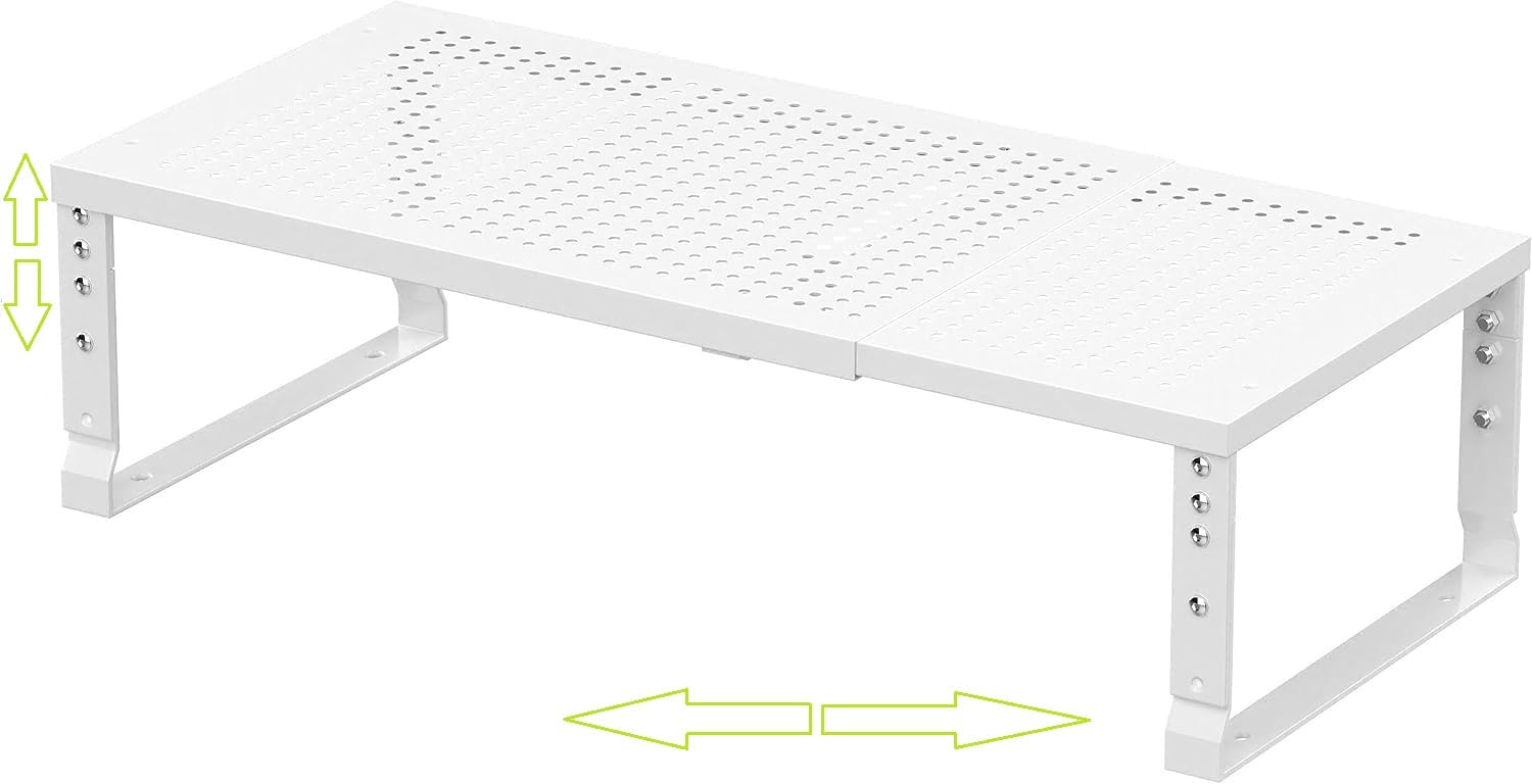 Jojocross Expandable Cabinet Shelf Organizer Storage Spice Rack Shelves for Kitchen Stackable Adjustable Pantry Cupboard Bathroom Countertop Desktop(1Pack/White/Medium-with Hole)