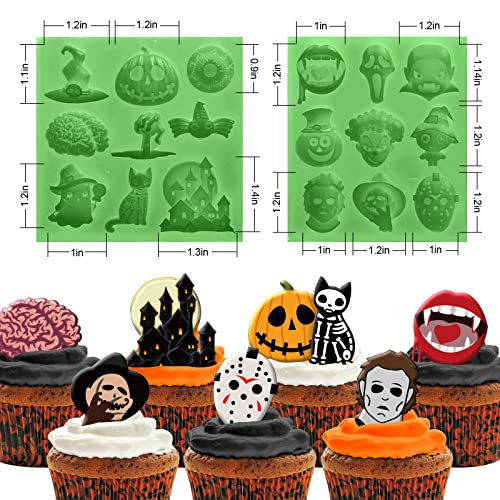 Whaline 2Pcs Halloween Theme Fondant Molds Halloween Spider Pumpkin Eyeball Clown Vampire Pattern Silicone Candy Moulds For Halloween Party Cupcake Topper Decorating Sugar Craft Gum Paste Resin Clay #TOP1