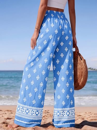 Image of PRETTYGARDEN Womens Pants Elastic Waist Floral Lightweight Palazzo Pants for Women Casual Lounge Wide Leg Pants Woman
