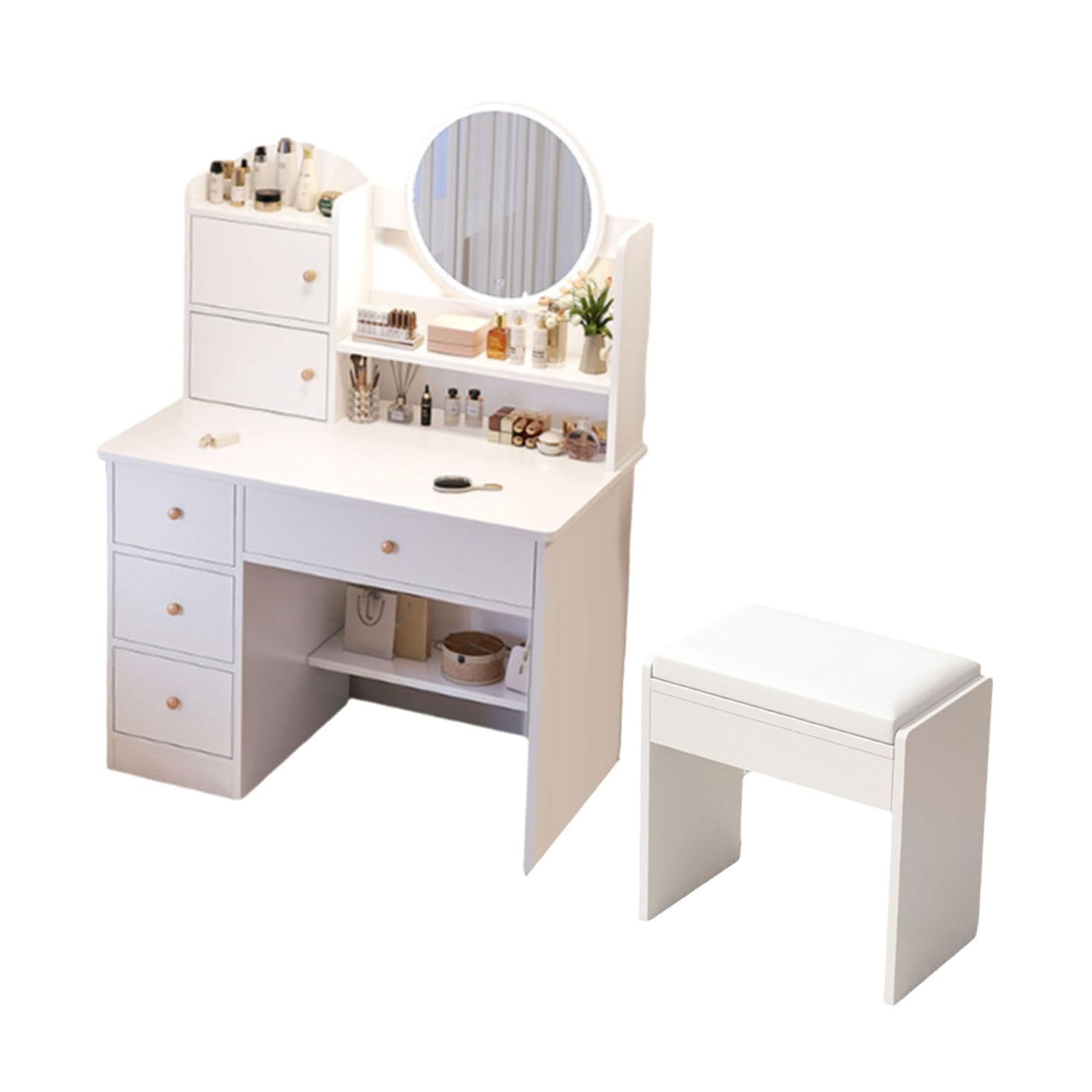 vanity desk with lighted mirror adjustable brightness dresser dressing table white