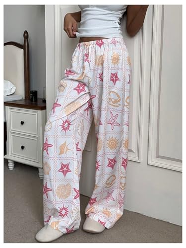 Milumia Women's Graphic Print Long Pants Drawstring Low Waisted Loose Fit Boho Pants2