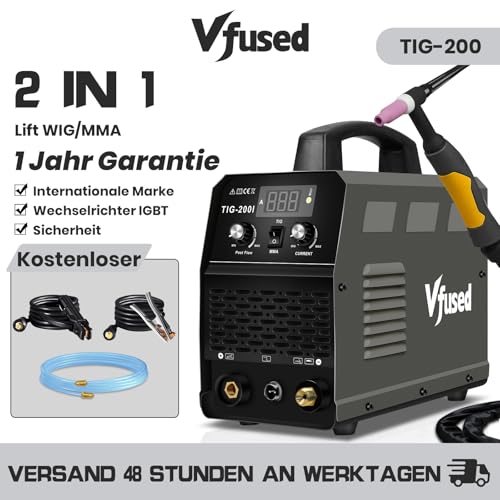 VFUSED WIG Schweißgerät 120A DC Lift TIG MMA 2-in-1 IGBT Inverter, einstellbare Gasnachströmzeit 1-10s, für Edelstahl Stahl Autoreparatur Heimwerker, 220V