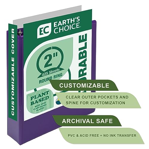Image of Samsill Plant-Based 2 Inch Durable Round Ring, View Binder, Eco-Friendly, USDA Certified Biobased, Purple