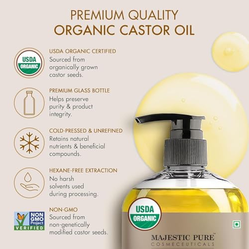Majestic Pure USDA Organic Castor Oil 8 Fl Oz - 100% Pure and Natural- Cold Pressed & Hexane Free Natural Hair Growth Oil for Eyelashes, Eyebrows, Skin, Body, Face, Nails & Scalp - Image 3