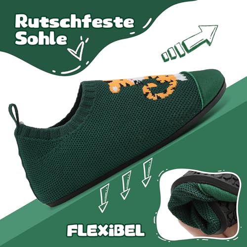 VOLHAL Hausschuhe ​Kinder Mädchen Junge Barfussschuhe Pantoffeln Lauflernschuhe ​Rutschfest ​Kindergarten für Atmung saktive​ Weich Kleinkinder Schuhe ​Unisex(Tiger Grün 26EU)