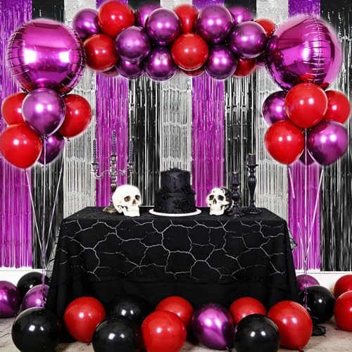 Image of TONIFUL Black Silver Hot Pink Door Streamers,Black and Pink Photo Booth Backdrop Metallic Streamers Foil Fringe Curtain for Birthday,New Year,Graduation,Grad,Baby Shower Party Streamers Decoration
