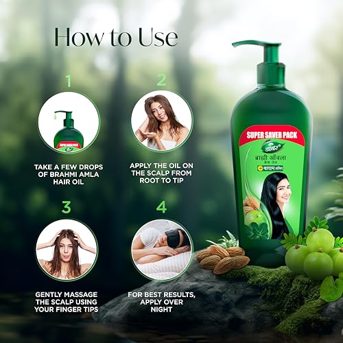 Image of Dabur Brahmi Amla Hair Oil 600ml | Brahmi Amla Extract with Almond Oil & Vitamin E | Promotes Healthy Hair Growth, Treats Dandruff and strengthens Hair | For Long, Black and Strong hair