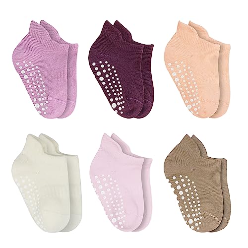 Image of Bistyle Baby Non Slip Grip Ankle Socks - 6 Pairs | Non Skid Soles Infants Toddlers Socks Seamless Cotton