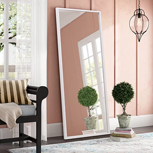 Image of NeuType 59 inchx16 inch Full Length Floor Mirror with Standing Holder - Wall-Mounted Body Mirror for Bedroom, Dressing - Standing, Hanging or Leaning - White MDF Frame